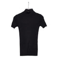 Chanel High Neck Rib Short Sleeve Knit Top Black Cotton