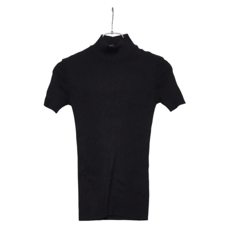 Chanel High Neck Rib Short Sleeve Knit Top Black Cotton
