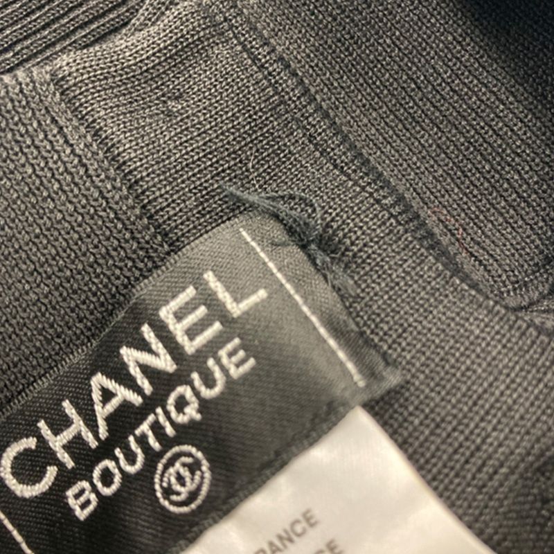 Chanel High Neck Rib Short Sleeve Knit Top Black Cotton