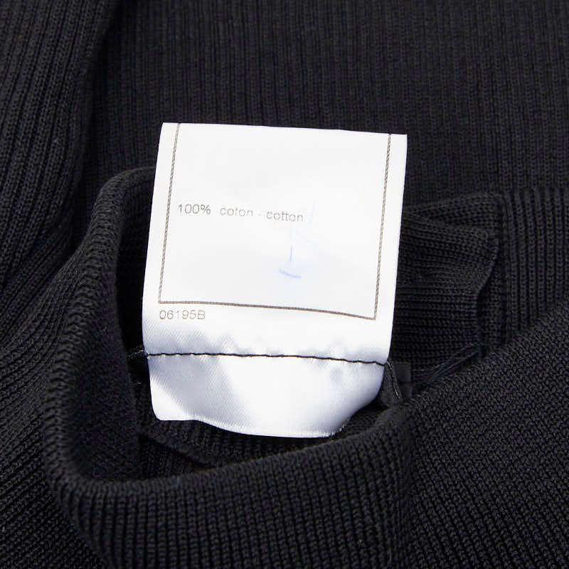 Chanel High Neck Rib Short Sleeve Knit Top Black Cotton