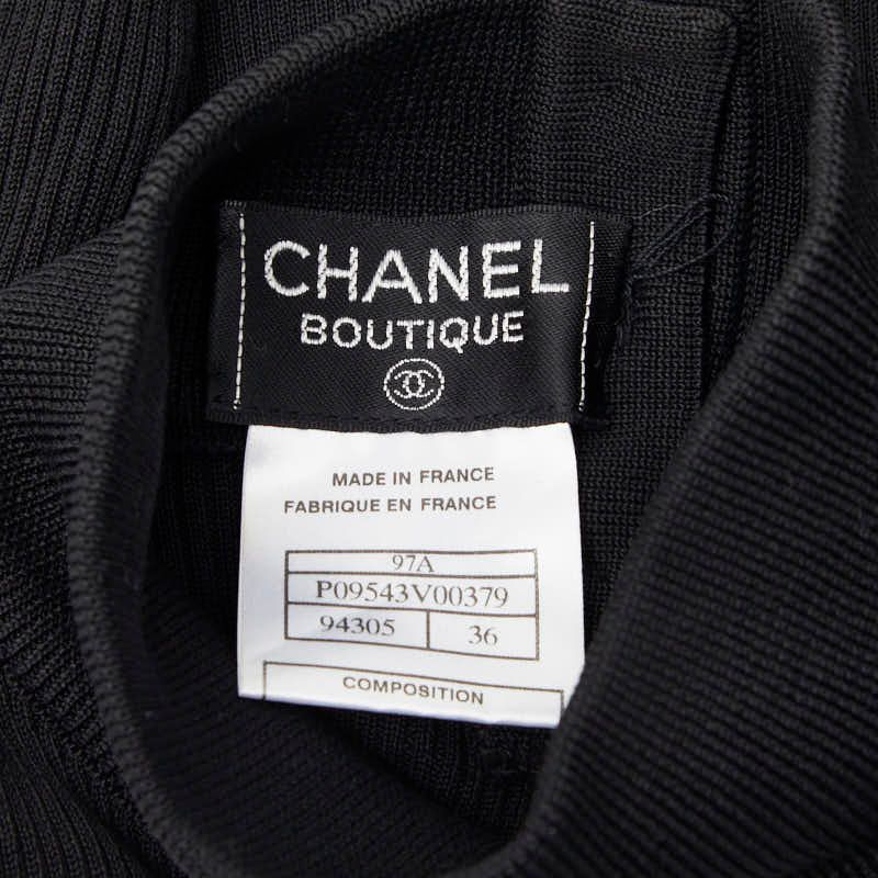 Chanel High Neck Rib Short Sleeve Knit Top Black Cotton