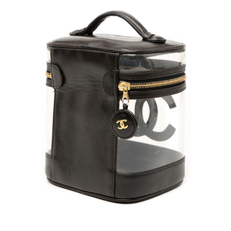 Chanel CC Logo Black Clear Vinyl Leather Handbag