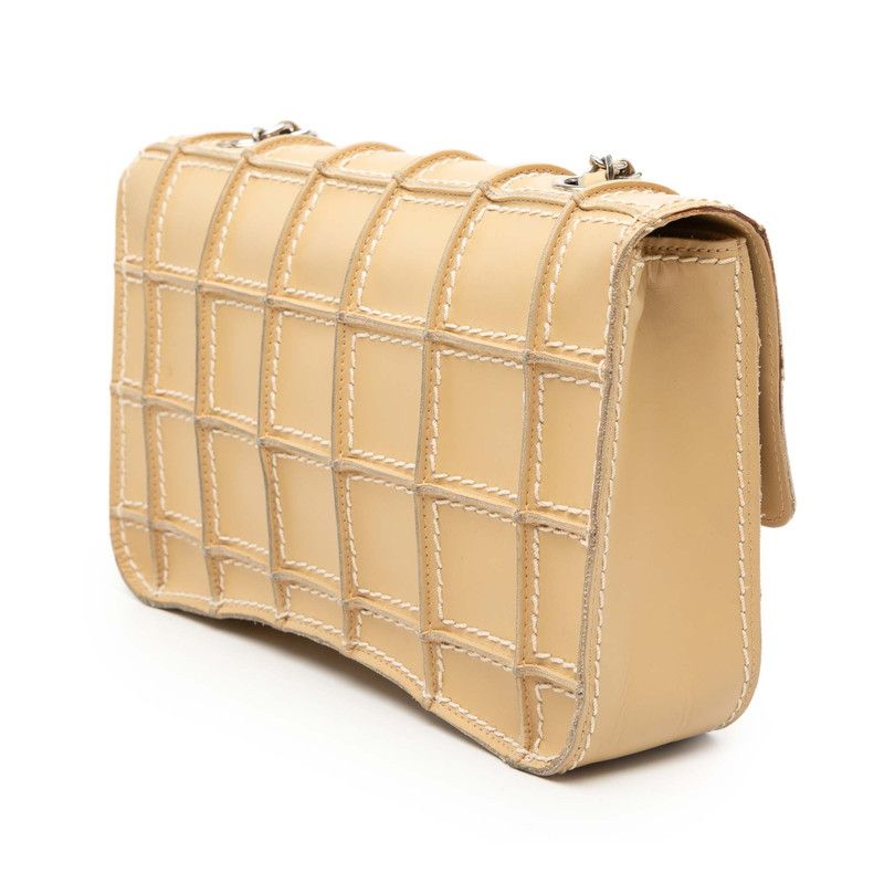 Chanel Wild Stitch CC Logo Chocolate Chain Shoulder Bag Beige Leather
