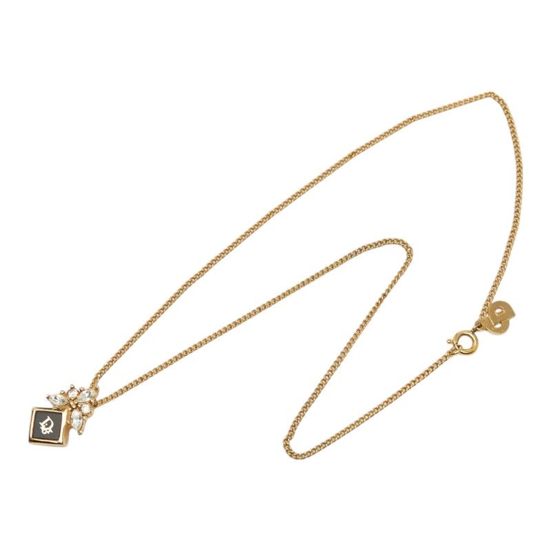 Dior Square Logo Pendant Necklace Gold Black Plated