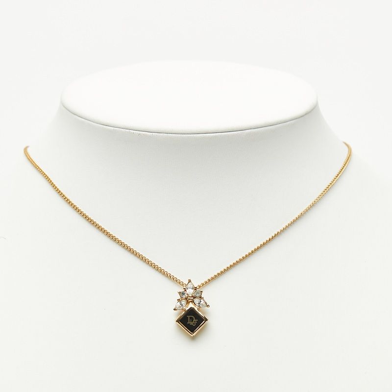 Dior Square Logo Pendant Necklace Gold Black Plated