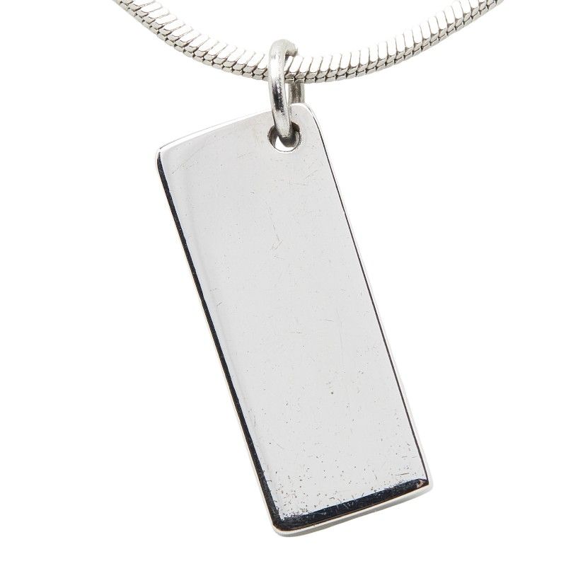 Dior Trotter Plate Pendant Necklace Silver Blue Metal