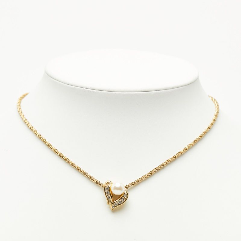 Dior Pendant Necklace Gold Faux Pearl Rhinestone Plated