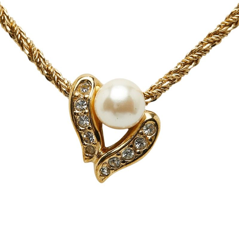 Dior Pendant Necklace Gold Faux Pearl Rhinestone Plated