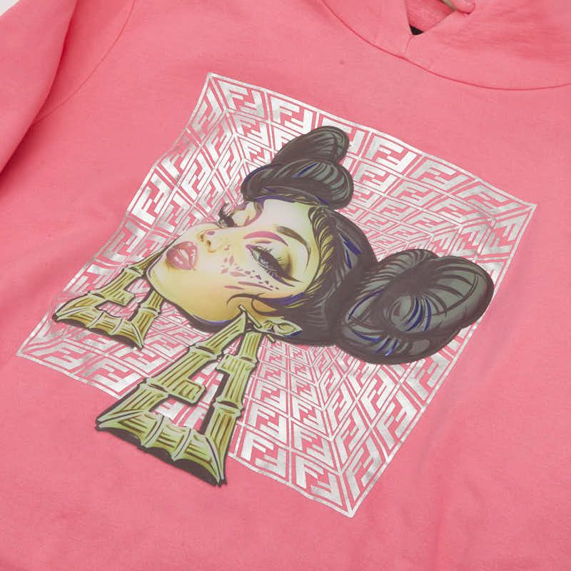 Fendi Nicky Minaj Print Hoodie Pink Cotton