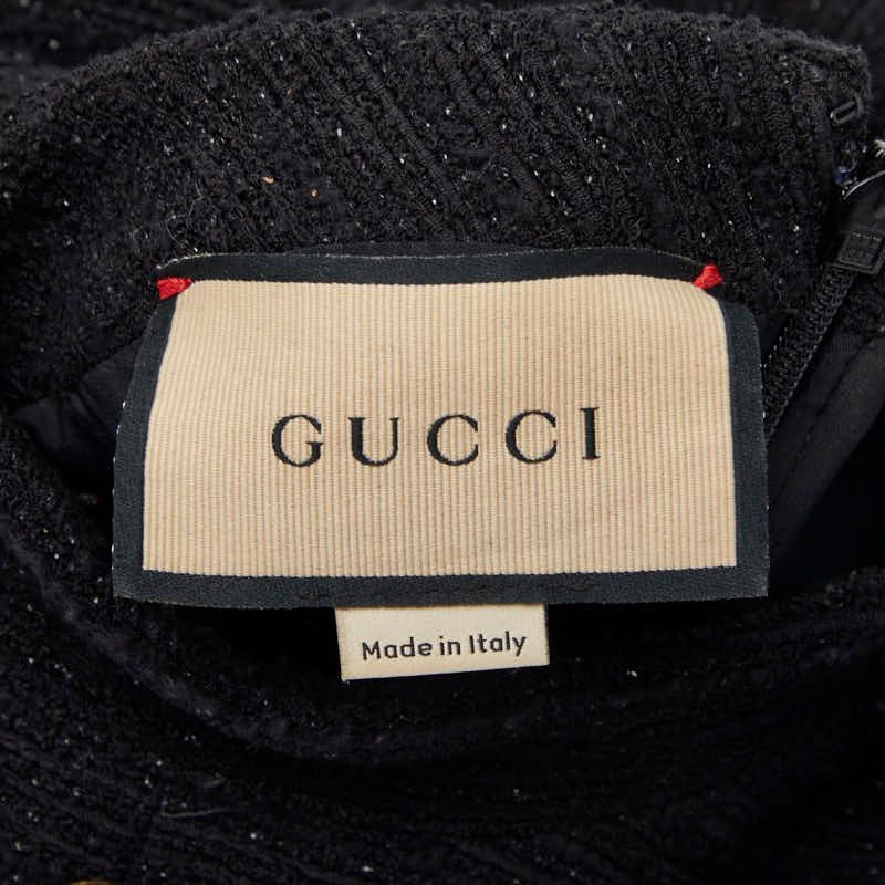 Gucci Interlocking Tweed Lame Combination Dress Black Wool