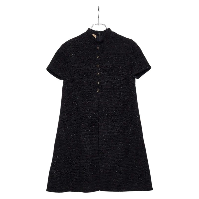 Gucci Interlocking Tweed Lame Combination Dress Black Wool