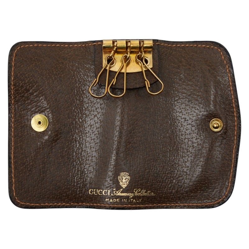 Gucci Vintage Key Case 3 Rows Brown Leather Key Holder