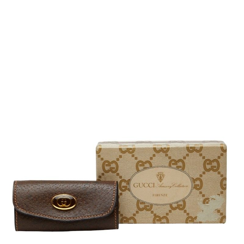 Gucci Vintage Key Case 3 Rows Brown Leather Key Holder