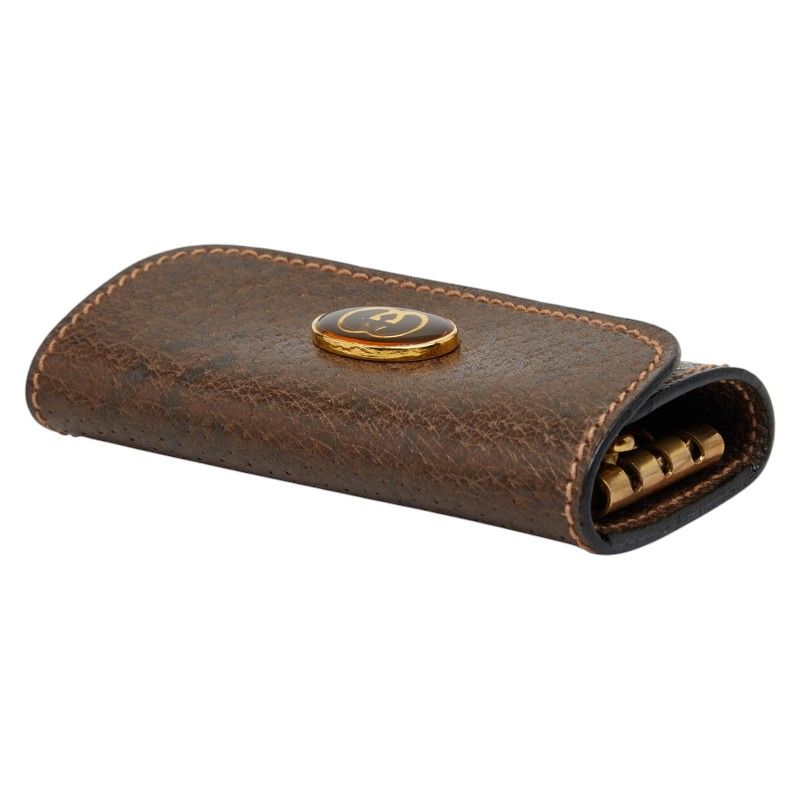Gucci Vintage Key Case 3 Rows Brown Leather Key Holder