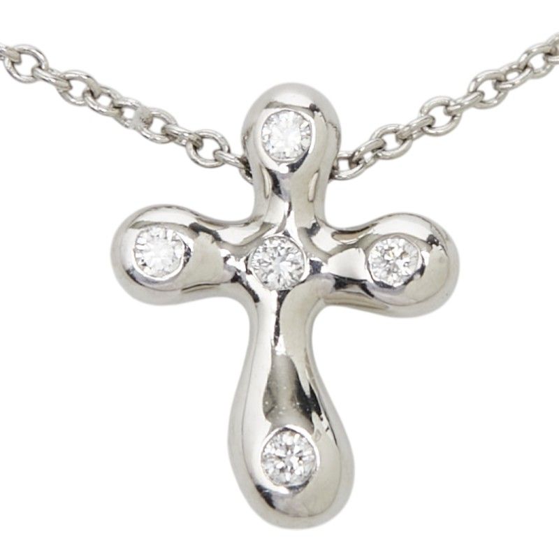 Tiffany & Co Elsa Peretti Small Cross Pendant Necklace Silver Platinum