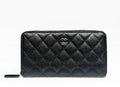 Chanel Quilted Classic Long Zip Wallet Caviar Black Silver