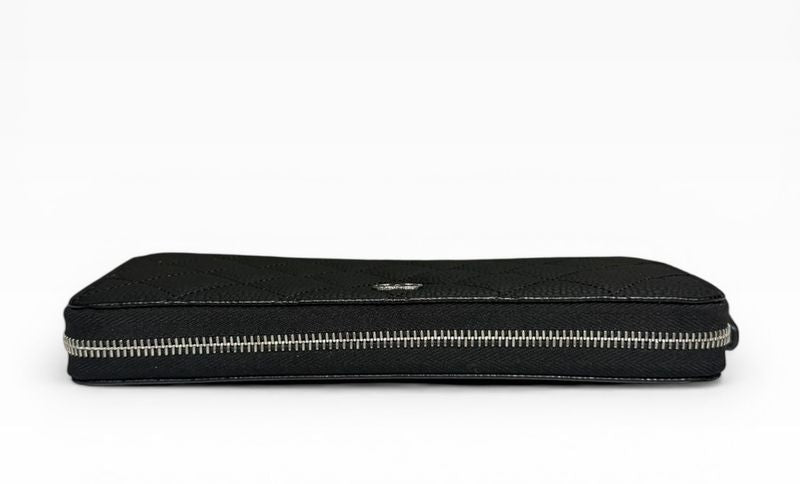Chanel Quilted Classic Long Zip Wallet Caviar Black Silver