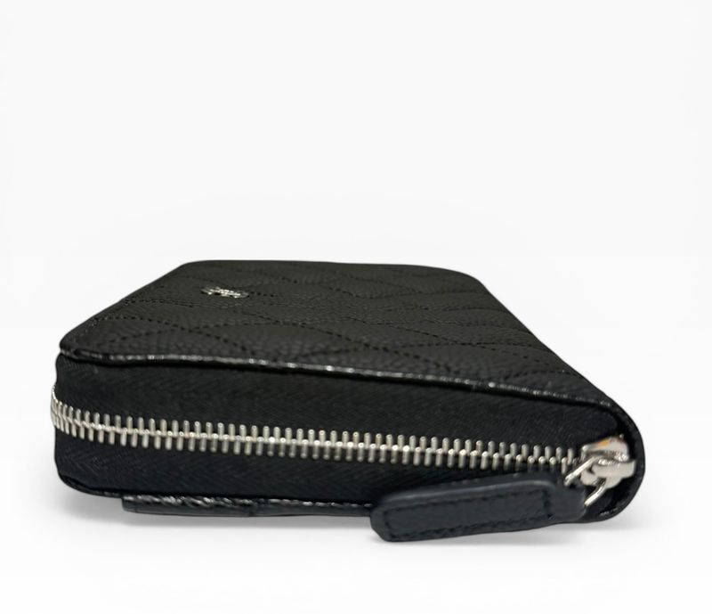 Chanel Quilted Classic Long Zip Wallet Caviar Black Silver