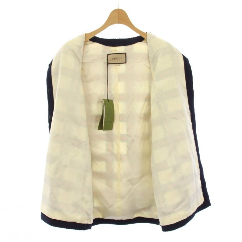 Gucci Coat Tweed GG Button Middle Length Check 38 White