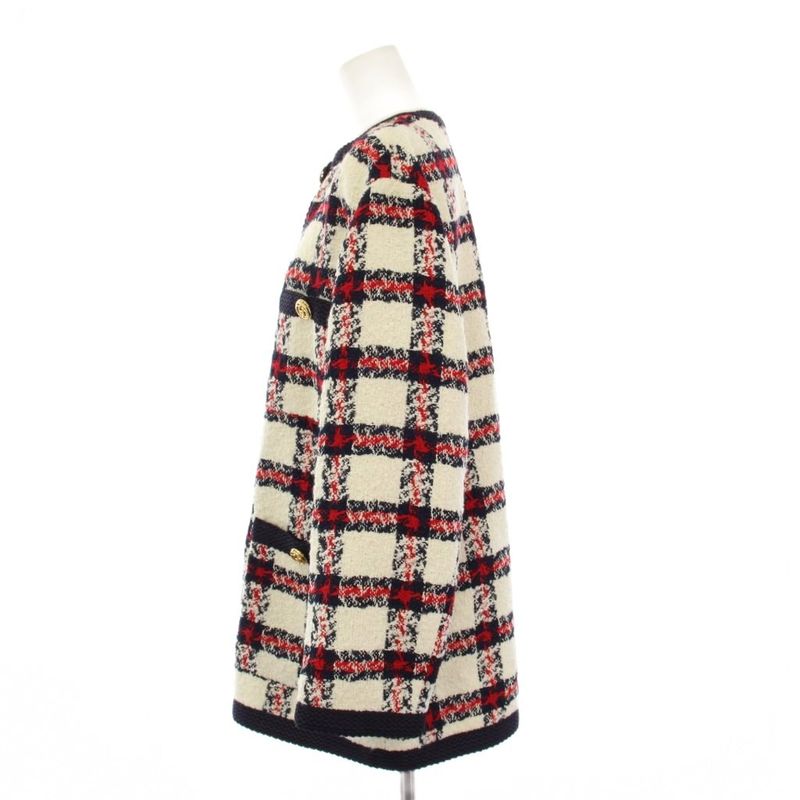 Gucci Coat Tweed GG Button Middle Length Check 38 White