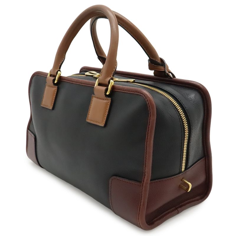 Loewe Amazona 28 Anagram Handbag Mini Boston Tricolor Lucara 3 Black Brown Wine Red