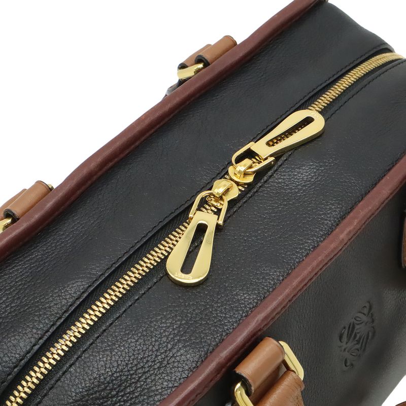 Loewe Amazona 28 Anagram Handbag Mini Boston Tricolor Lucara 3 Black Brown Wine Red