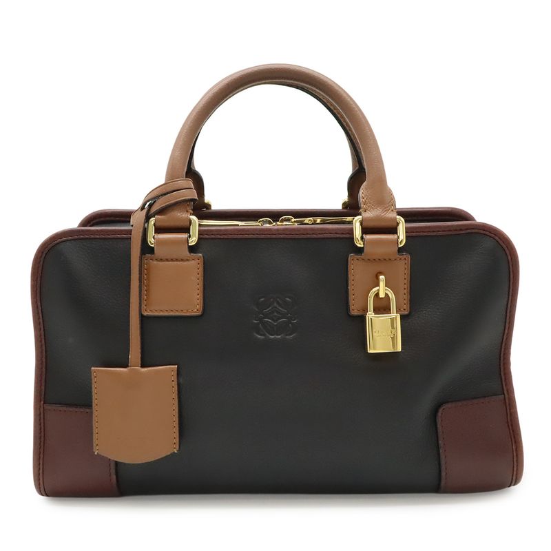 Loewe Amazona 28 Anagram Handbag Mini Boston Tricolor Lucara 3 Black Brown Wine Red