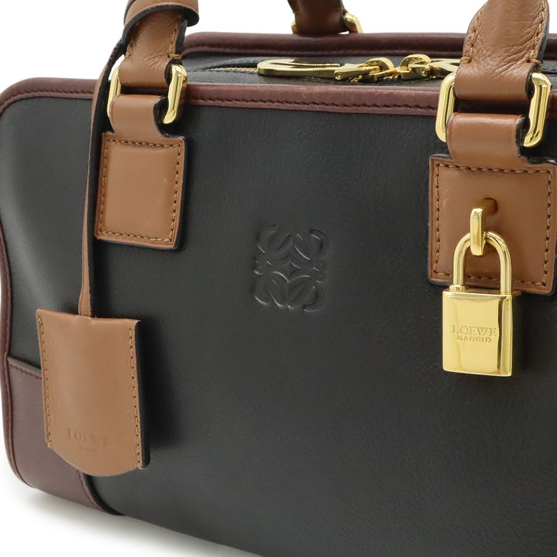 Loewe Amazona 28 Anagram Handbag Mini Boston Tricolor Lucara 3 Black Brown Wine Red