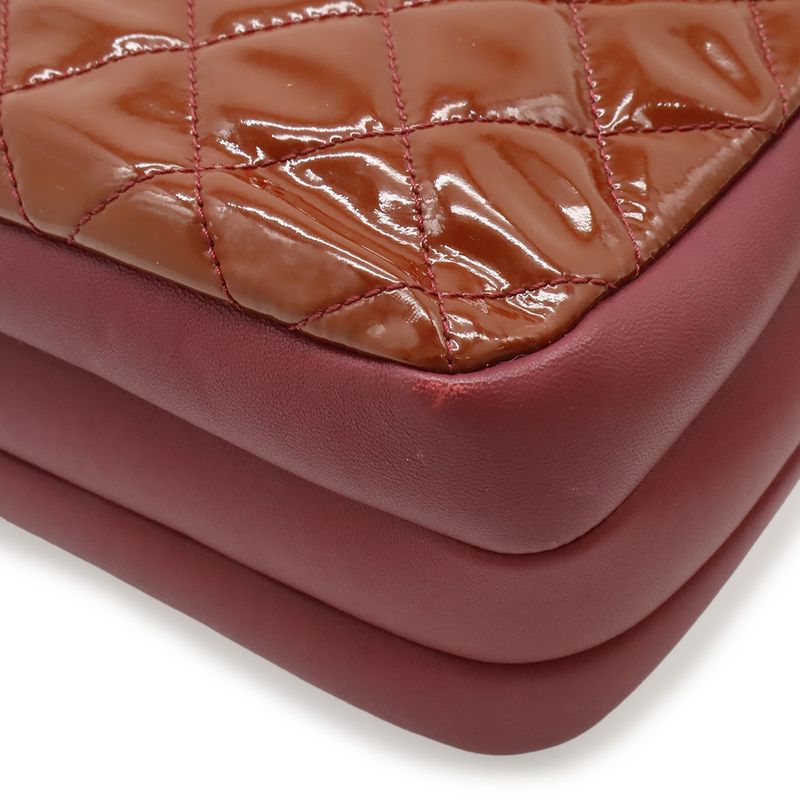 Chanel Quilted CC Logo Shoulder Bag Chain Enamel Patent Red Pink