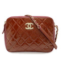 Chanel Quilted CC Logo Shoulder Bag Chain Enamel Patent Red Pink