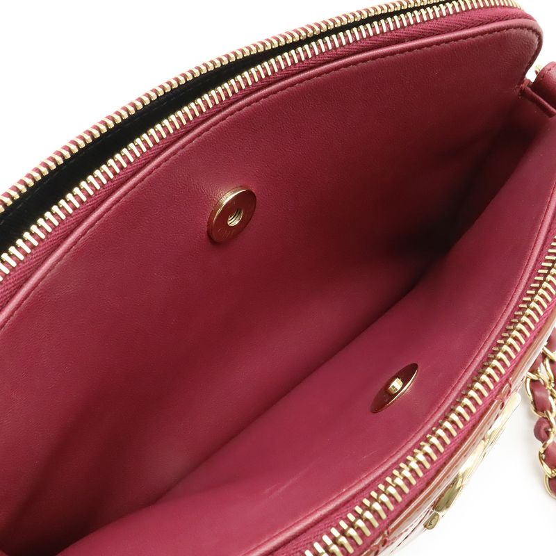 Chanel Quilted CC Logo Shoulder Bag Chain Enamel Patent Red Pink