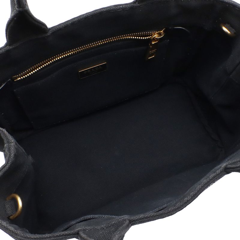 Prada Canapa 2-Way Shoulder Bag Crossbody Canvas Nero Black Gold