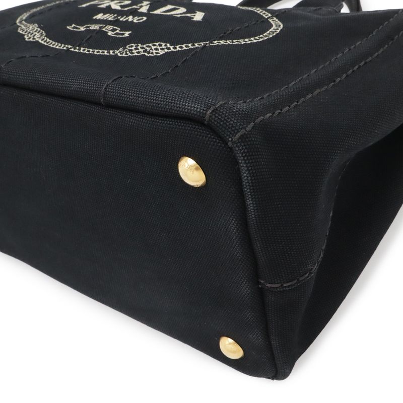 Prada Canapa 2-Way Shoulder Bag Crossbody Canvas Nero Black Gold