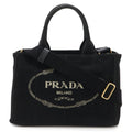 Prada Canapa 2-Way Shoulder Bag Crossbody Canvas Nero Black Gold