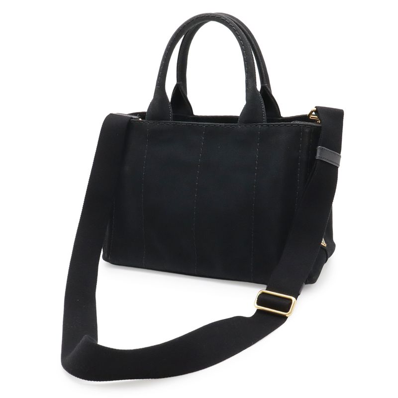 Prada Canapa 2-Way Shoulder Bag Crossbody Canvas Nero Black Gold