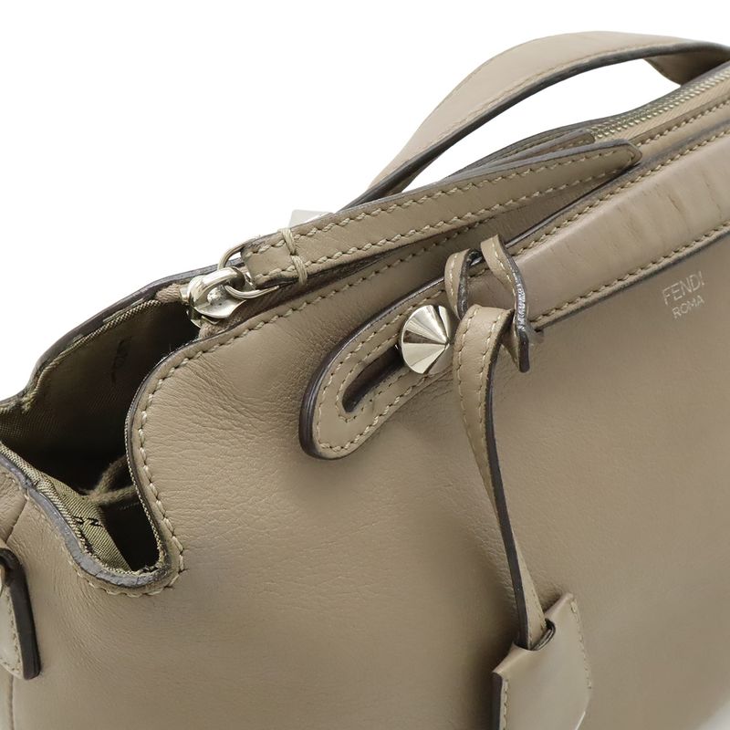 Fendi by the Way Large 2-Way Shoulder Bag Leather Grey Silver Greige