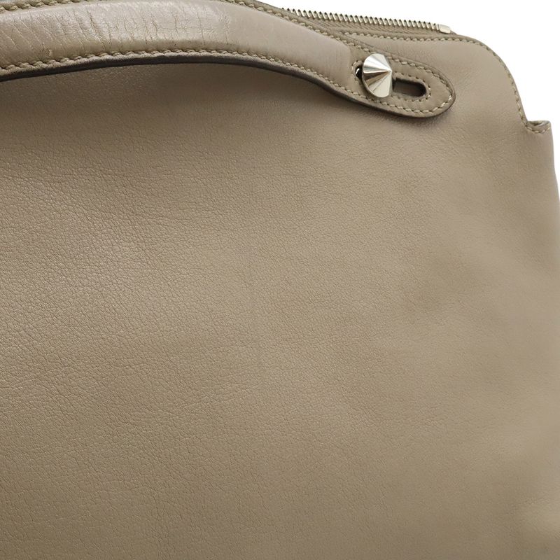 Fendi by the Way Large 2-Way Shoulder Bag Leather Grey Silver Greige