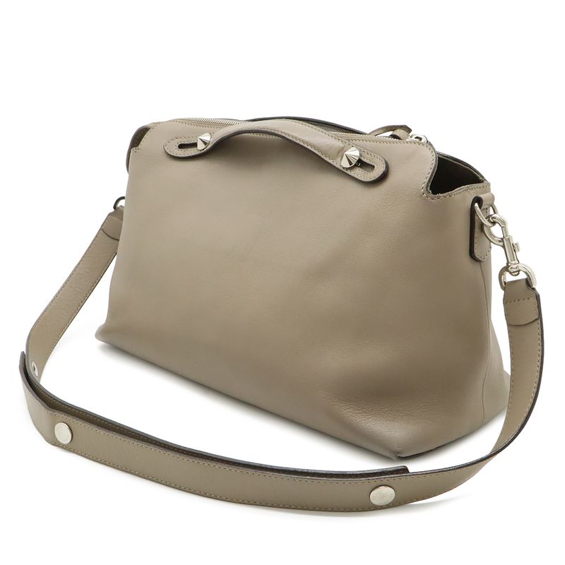 Fendi by the Way Large 2-Way Shoulder Bag Leather Grey Silver Greige