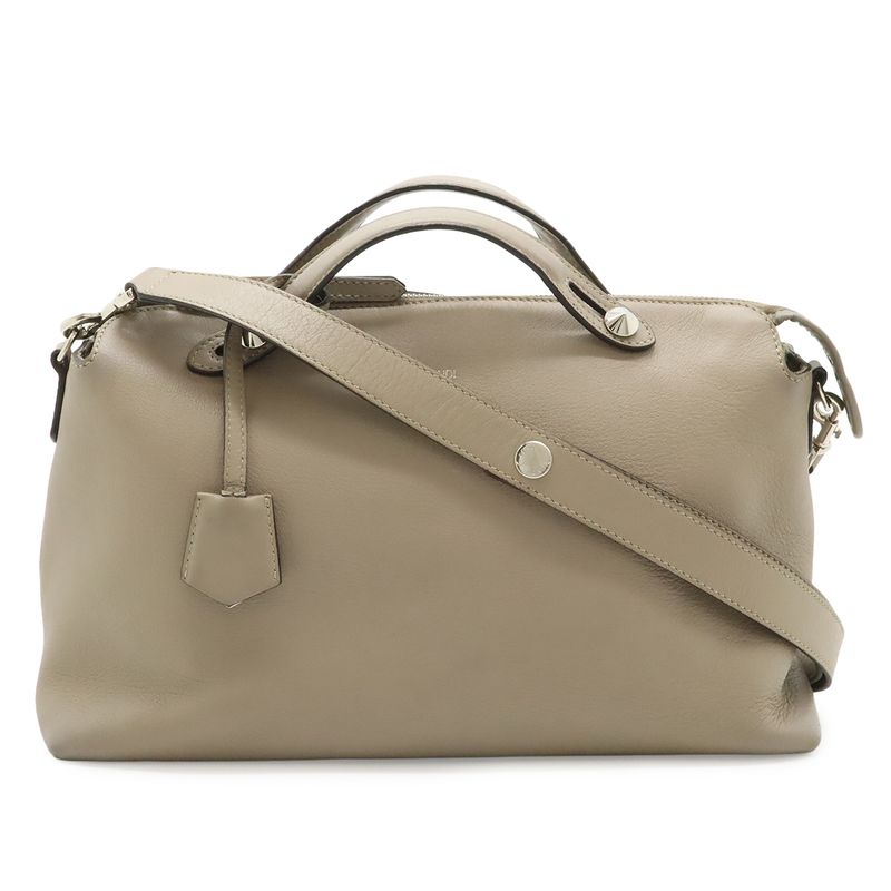 Fendi by the Way Large 2-Way Shoulder Bag Leather Grey Silver Greige