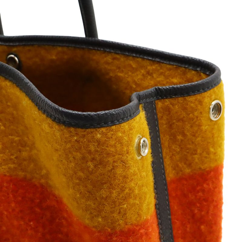 Hermes Garden Party PM Tote Cover Leather Orange Yellow Navy Silver