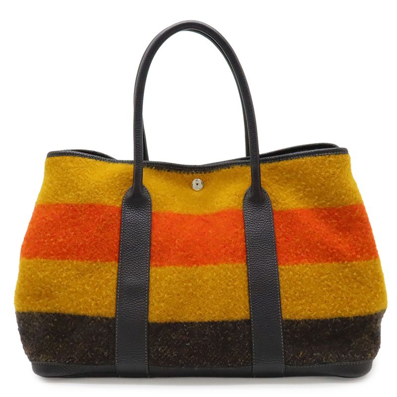 Hermes Garden Party PM Tote Cover Leather Orange Yellow Navy Silver