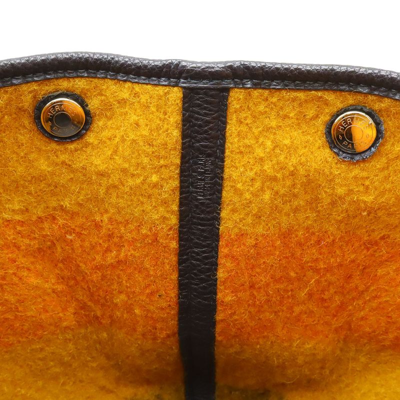 Hermes Garden Party PM Tote Cover Leather Orange Yellow Navy Silver