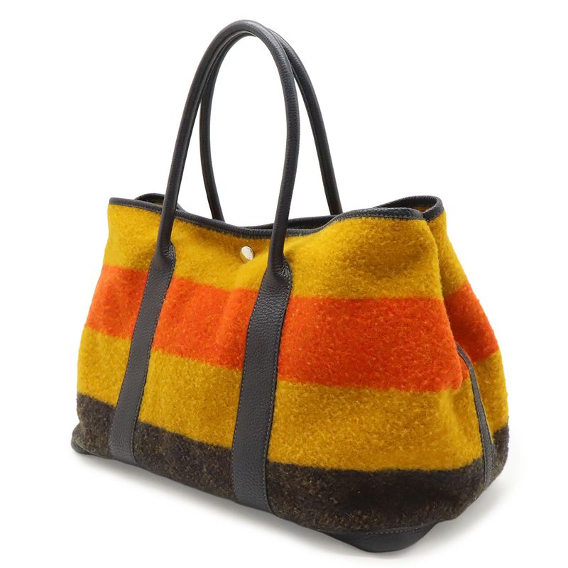 Hermes Garden Party PM Tote Cover Leather Orange Yellow Navy Silver