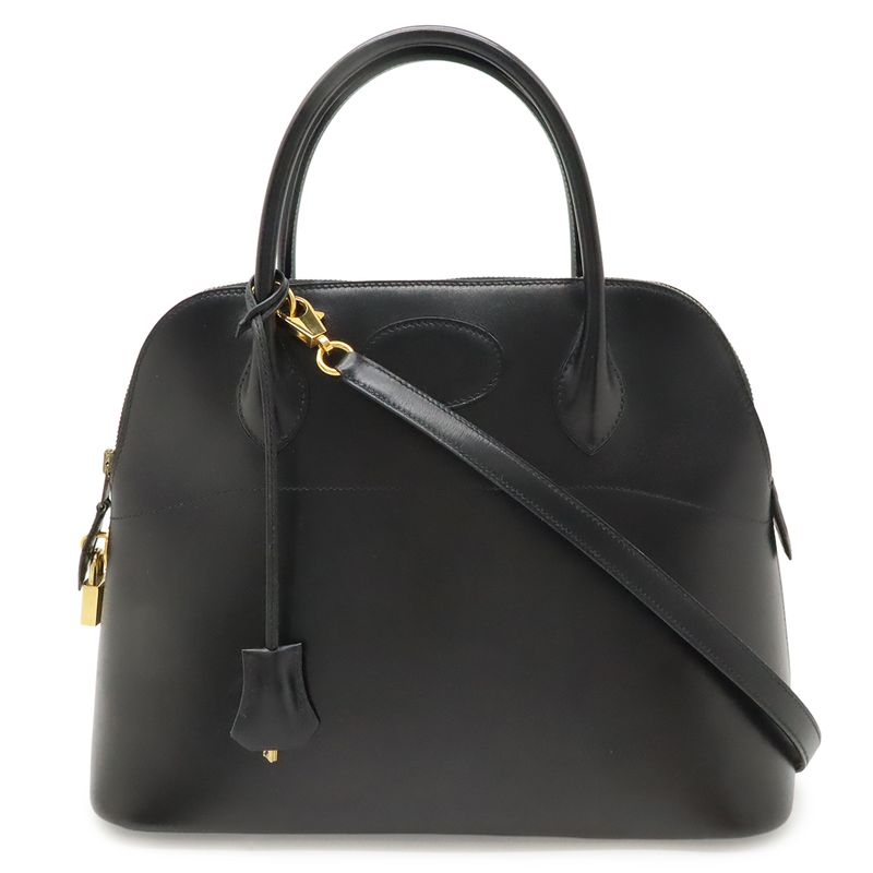 Hermes Bolide 31 2-Way Shoulder Bag Box Calf Leather Black Gold