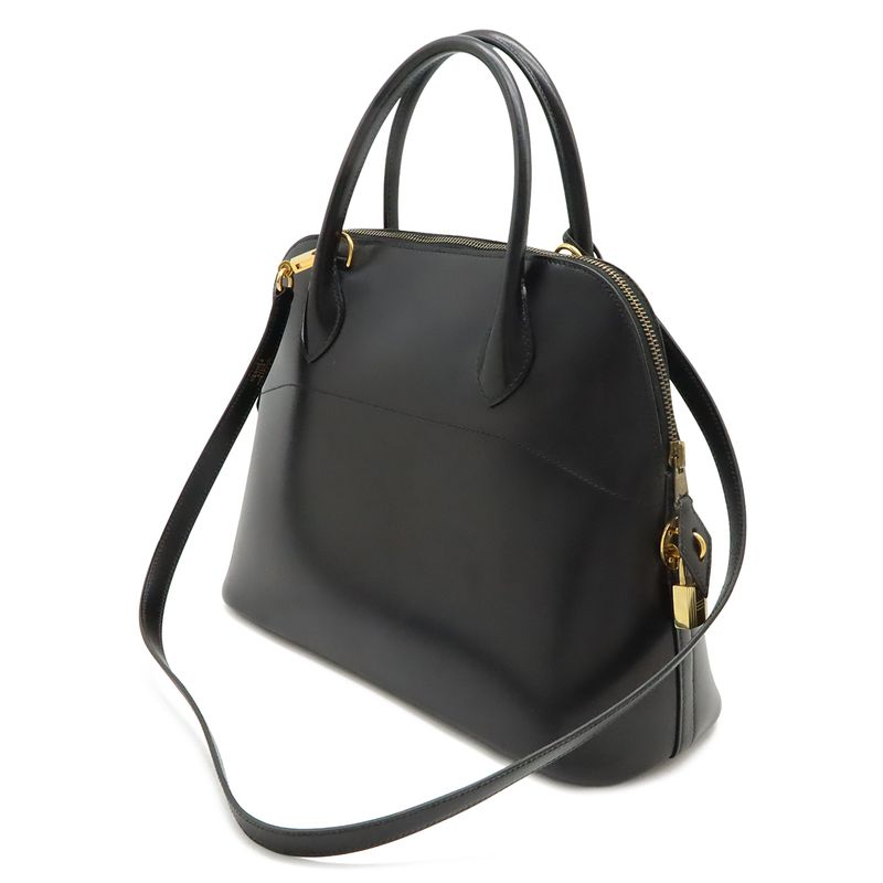 Hermes Bolide 31 2-Way Shoulder Bag Box Calf Leather Black Gold