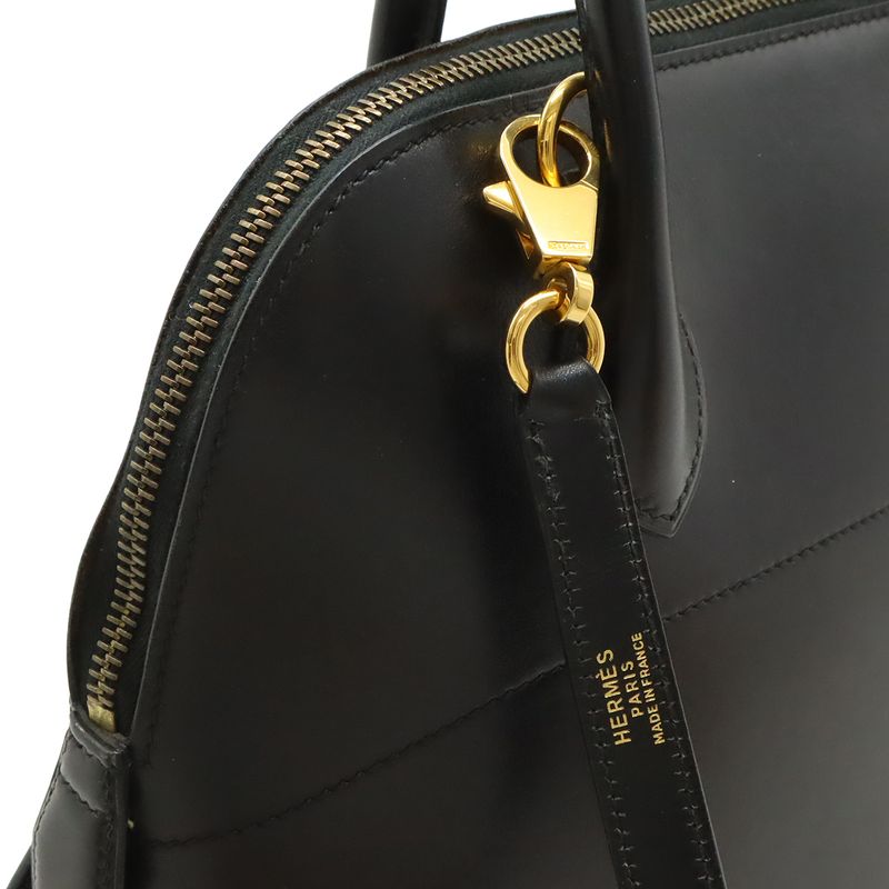 Hermes Bolide 31 2-Way Shoulder Bag Box Calf Leather Black Gold