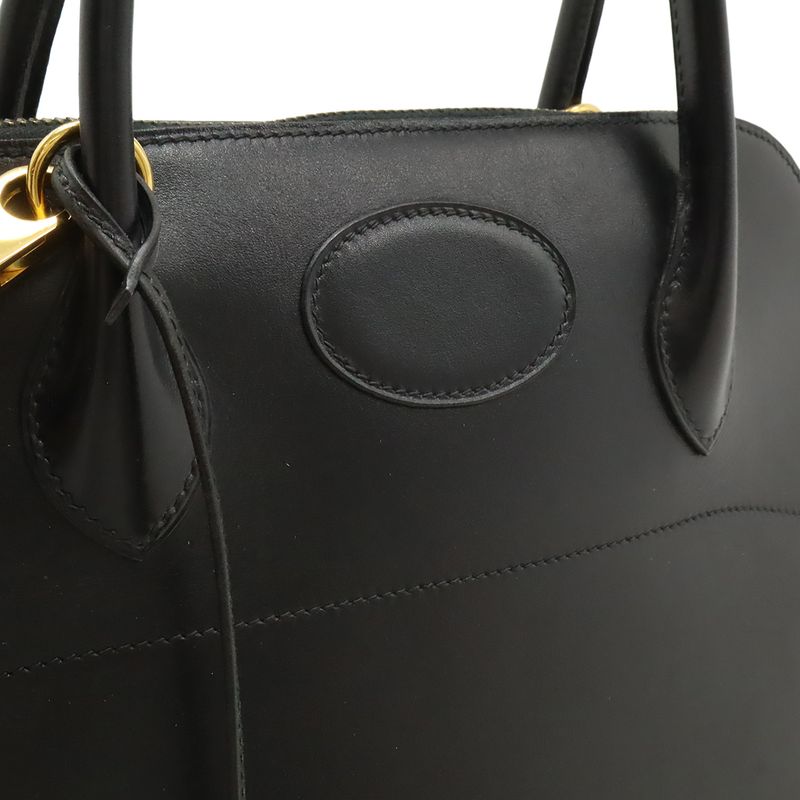 Hermes Bolide 31 2-Way Shoulder Bag Box Calf Leather Black Gold