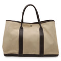 Hermes Garden Party MM Tote Shoulder Toile Ash Leather Beige Dark Brown