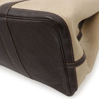 Hermes Garden Party MM Tote Shoulder Toile Ash Leather Beige Dark Brown