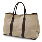 Hermes Garden Party MM Tote Shoulder Toile Ash Leather Beige Dark Brown